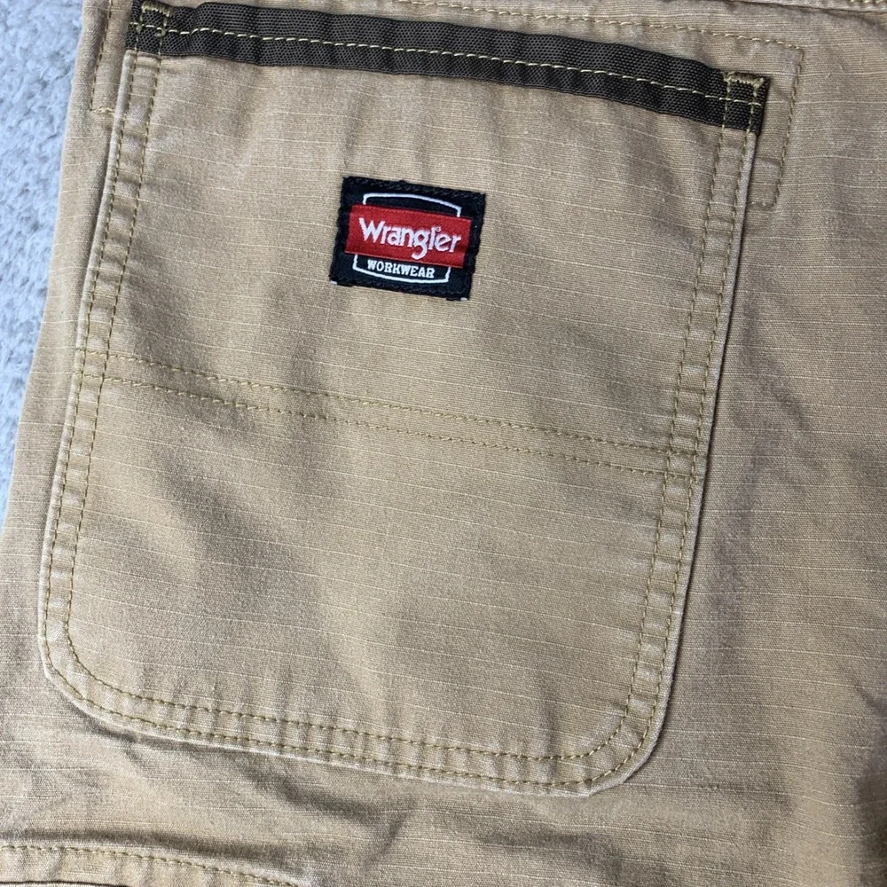 Wrangler Work Cargo Duck Canvas Pants Men's 34x30 Khaki Utility Double Knee